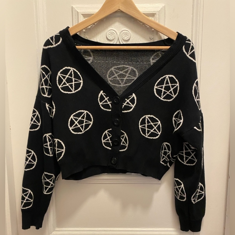 Pentacle / Pentagram Patterned Cropped Cardigan | S